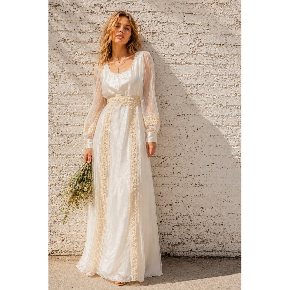 Vintage Handmade Roselle Scott Ivory Wedding Dress Pearl Lace Bridal Gown S